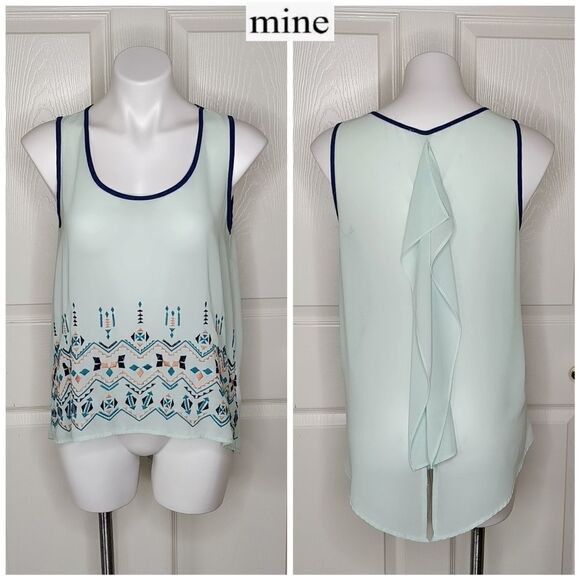 Mine Aztec embroidered ruffle back tank top - Picture 1 of 7